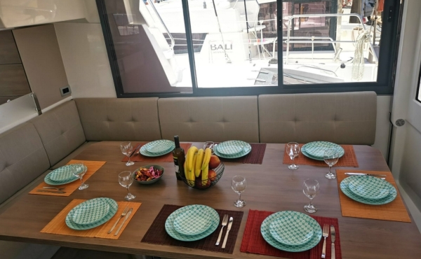 Eagle-Bali-dining-table 5_eagle-bali-dining-table Superychts For Sale. - Eagle Bali 4.8 Catamaran Charter | Luxury Family Sailing Greece